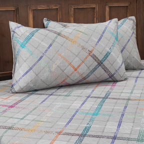 Eclectic Geo Rhombus Digital Print 100% Cotton Grey Bed Sheet with Pillow Case