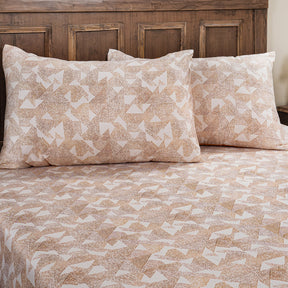 Eclectic Geo Triangle Digital Print 100% Cotton Rust Bed Sheet with Pillow Case
