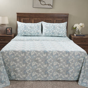 Eclectic Geo Triangle Digital Print 100% Cotton Blue Bed Sheet with Pillow Case
