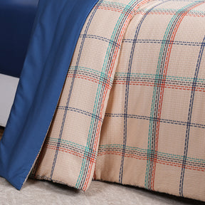 Eclectic Geo Mosaic Plaid Woven 100% Cotton Blue Duvet Cover with Pillow Case