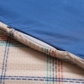 Eclectic Geo Mosaic Plaid Woven 100% Cotton Blue Duvet Cover with Pillow Case