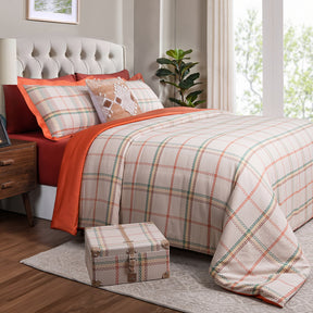 Eclectic Geo Mosaic Plaid Woven 100% Cotton Rust 8 pcs Duvet Cover Set