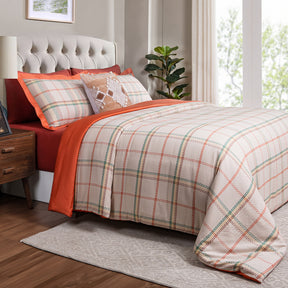 Eclectic Geo Mosaic Plaid Woven 100% Cotton Rust 8 pcs Duvet Cover Set