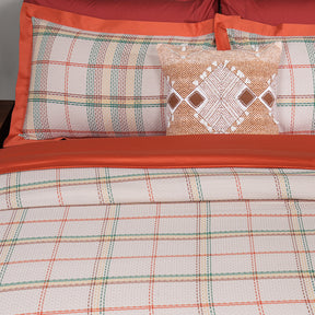 Eclectic Geo Mosaic Plaid Woven 100% Cotton Rust 8 pcs Duvet Cover Set