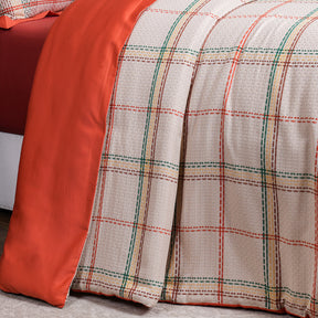 Eclectic Geo Mosaic Plaid Woven 100% Cotton Rust 8 pcs Duvet Cover Set