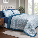Eclectic Geo Triangle Quilt/Quilted Bed Cover Blue