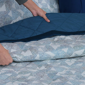 Eclectic Geo Triangle Quilt/Quilted Bed Cover Blue