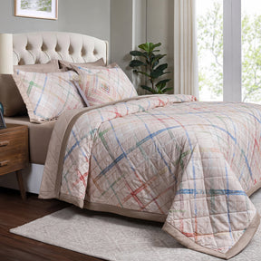 Eclectic Geo Rhombus Beige 8pcs Quilt/Quilted Bed Cover
