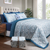Eclectic Geo Triangle Blue 8pcs Quilt/Quilted Bed Cover