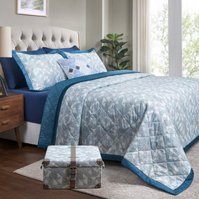 Eclectic Geo Triangle Blue 8pcs Quilt/Quilted Bed Cover