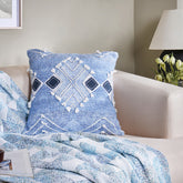 Eclectic Geo Triangle Woven/Digital Print 100% Cotton Blue Cushion Cover