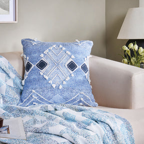 Eclectic Geo Triangle Woven/Digital Print 100% Cotton Blue Cushion Cover
