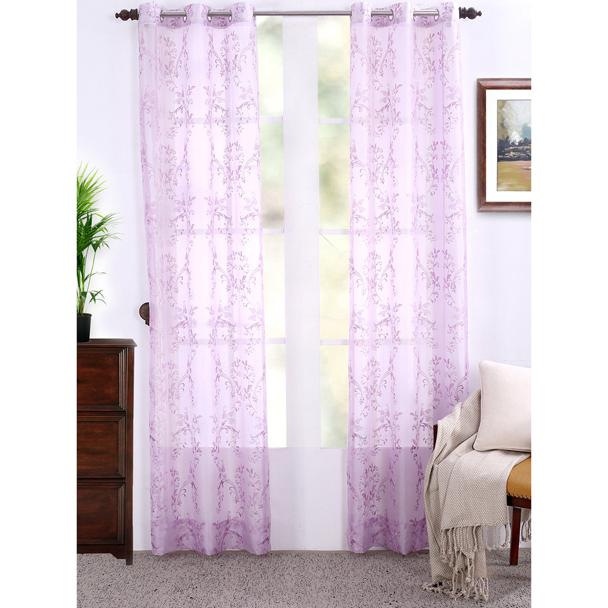 Dainty Dance Embroidered 2PC Purple Curtain Set