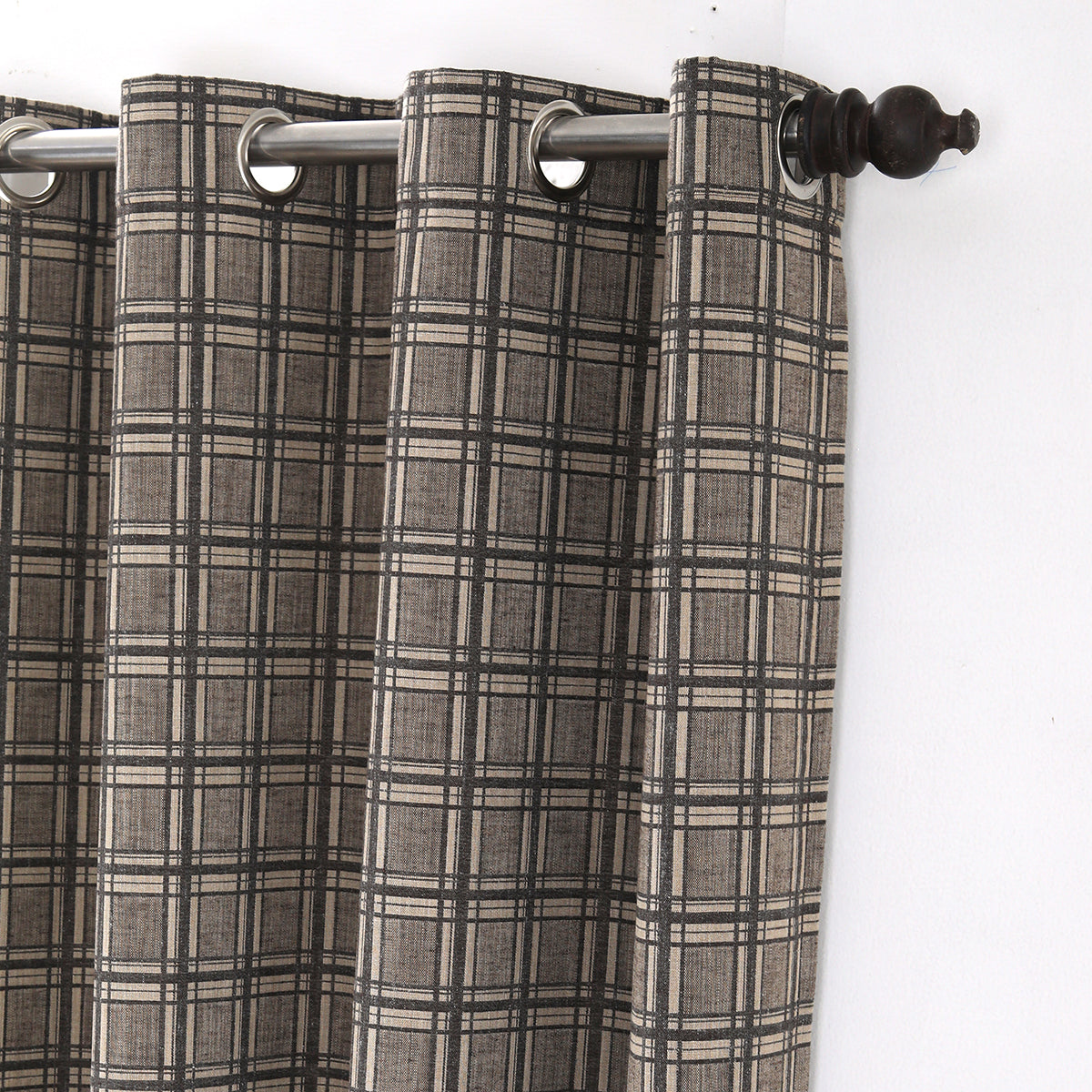Bliss Check Jaccard 2PC Beige Curtain Set