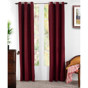 Tewly Tex Solid 2PC Red Curtain Set