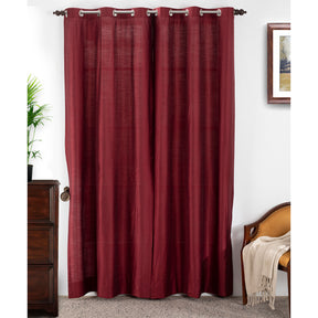 Silky Sillion Solid 2PC Red Curtain Set