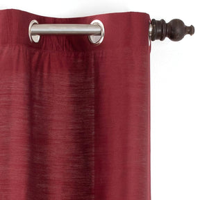 Silky Sillion Solid 2PC Red Curtain Set