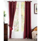 Silky Sillion Solid 2PC Red Curtain Set