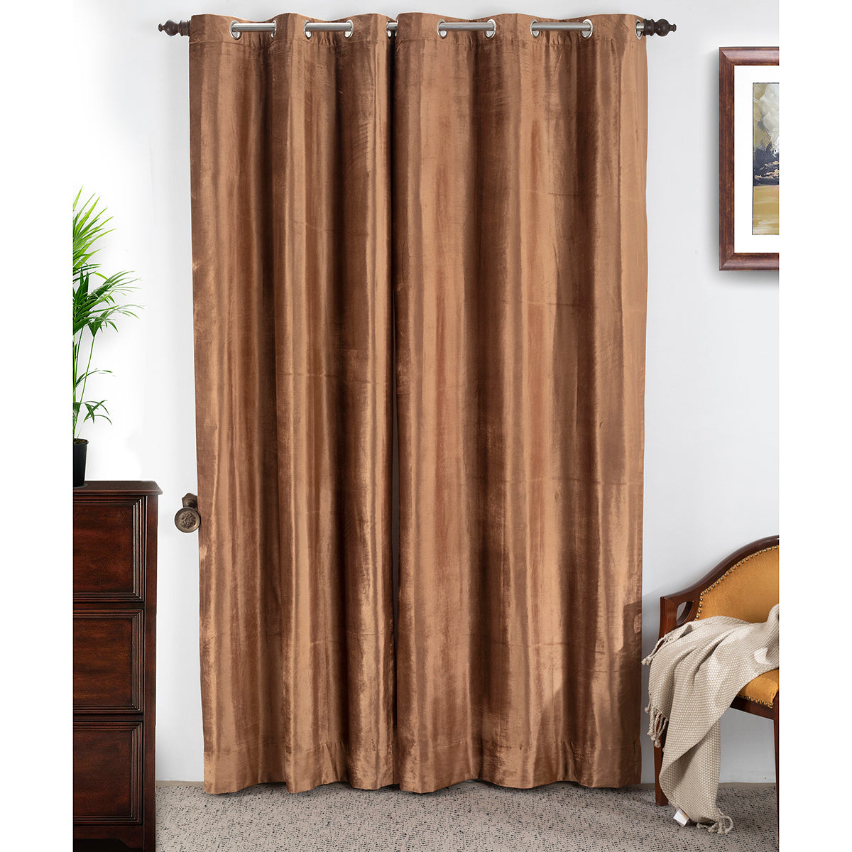 Silky Sillion Solid 2PC Gold Curtain Set