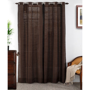 Silky Sillion Solid 2PC Brown Curtain Set