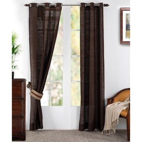 Silky Sillion Solid 2PC Brown Curtain Set