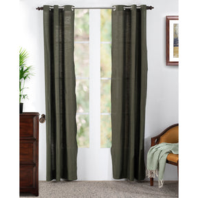 Silky Sillion Solid 2PC Green Curtain Set