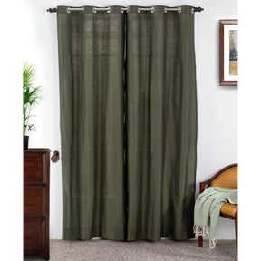 Silky Sillion Solid 2PC Green Curtain Set