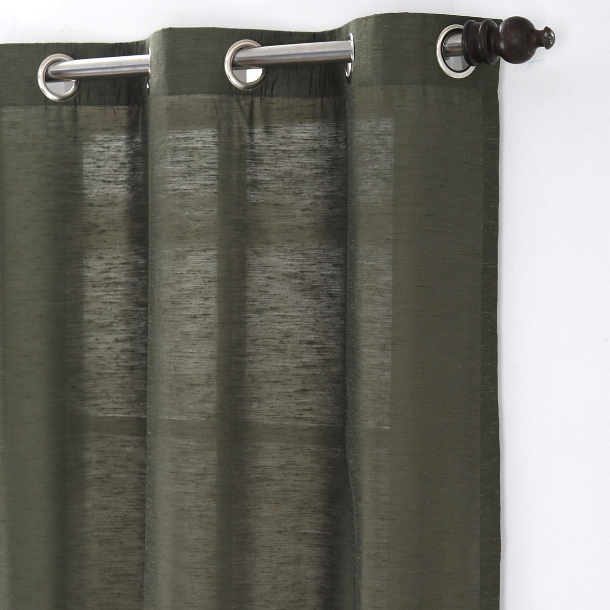 Silky Sillion Solid 2PC Green Curtain Set