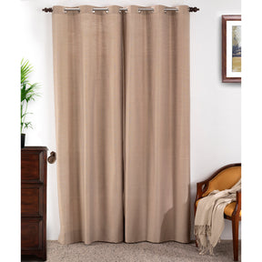 Silky Sillion Solid 2PC Beige Curtain Set