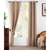 Silky Sillion Solid 2PC Beige Curtain Set