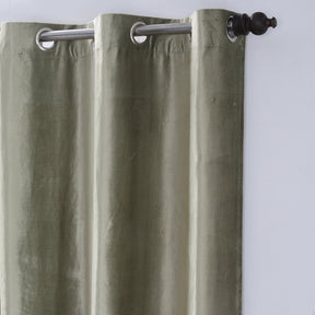 Deco Velvet Solid 2PC Green Curtain Set