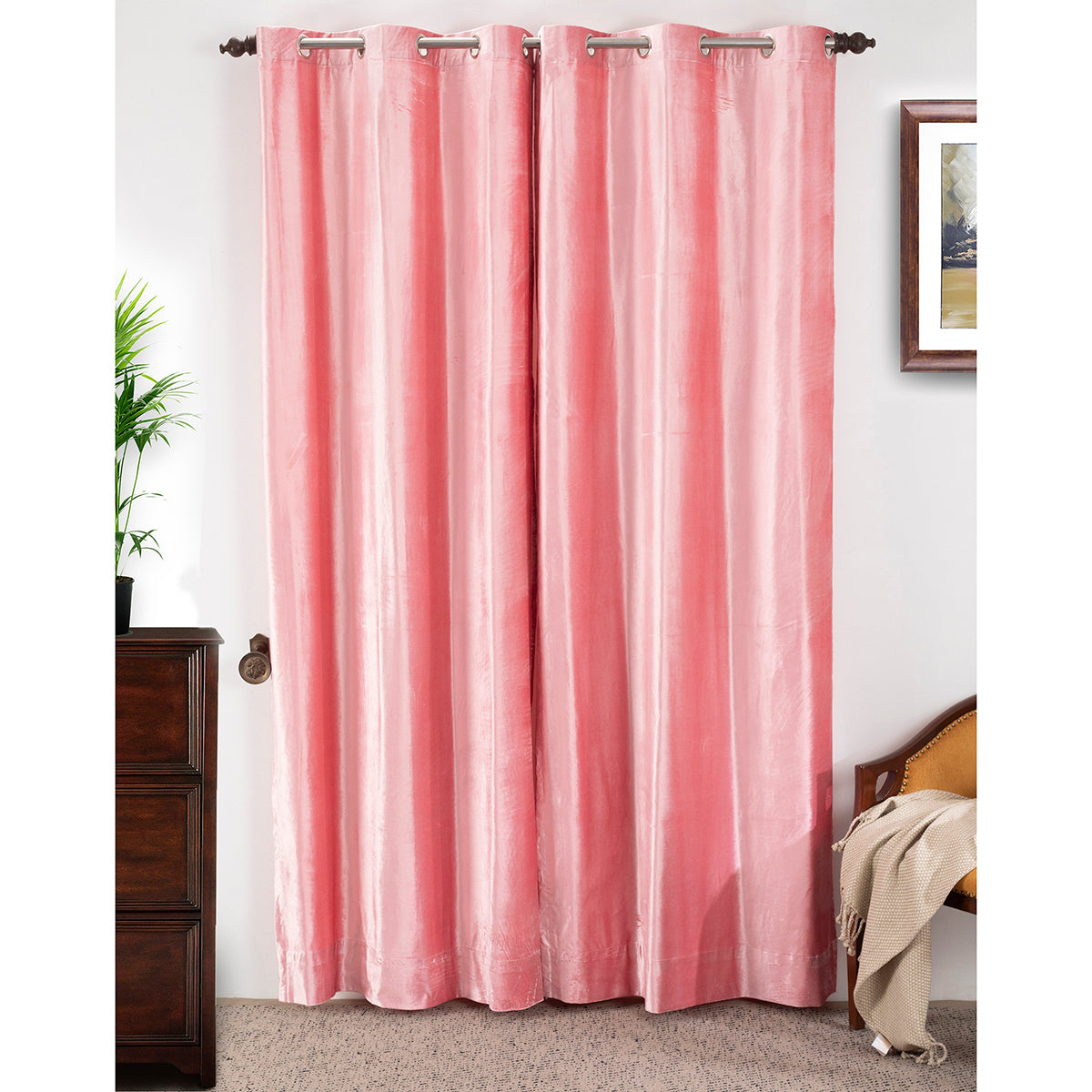 Deco Velvet Solid 2PC Pink Curtain Set