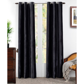 Deco Velvet Solid 2PC Black Curtain Set