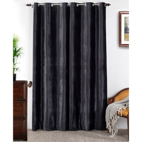 Deco Velvet Solid 2PC Black Curtain Set