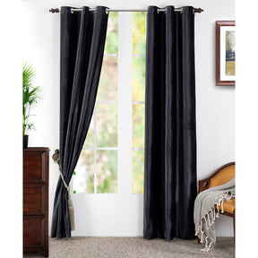 Deco Velvet Solid 2PC Black Curtain Set