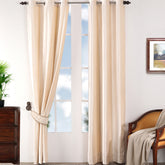 Deco Velvet Solid 2PC Beige Curtain Set