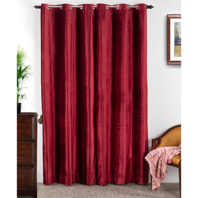 Deco Velvet Solid 2PC Red Curtain Set