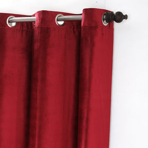 Deco Velvet Solid 2PC Red Curtain Set