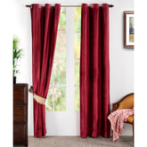 Deco Velvet Solid 2PC Red Curtain Set