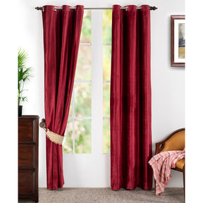 Deco Velvet Solid 2PC Red Curtain Set