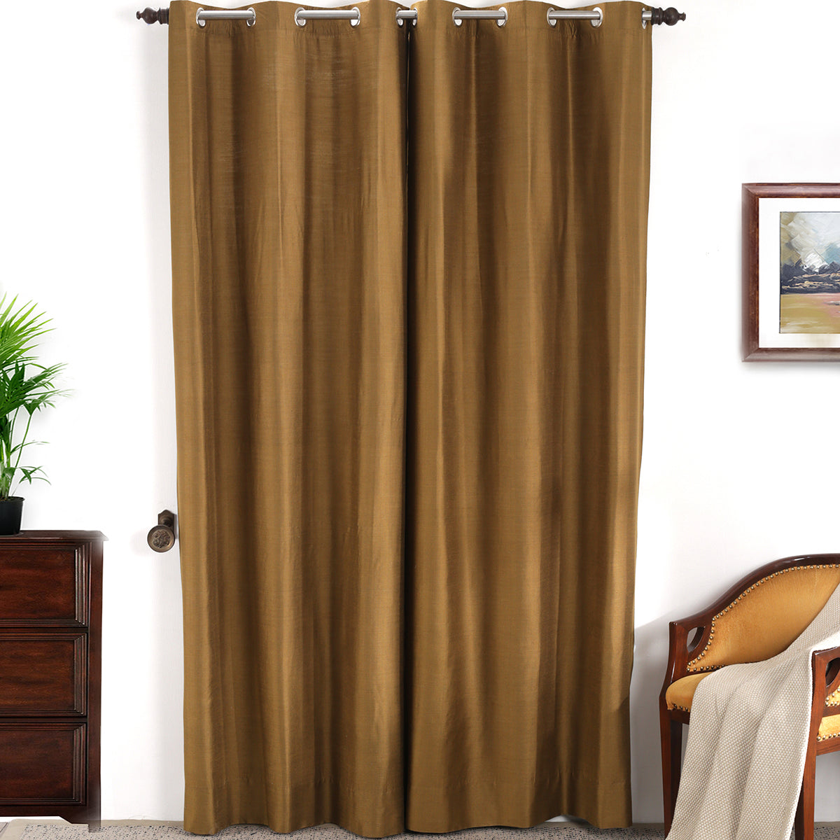 Tussah Silk Solid 2PC Gold Curtain Set