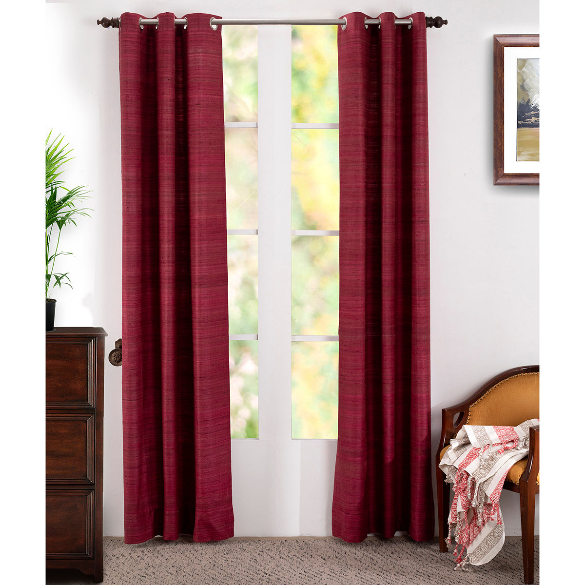 Hickory Silk Solid 2PC Red Curtain Set