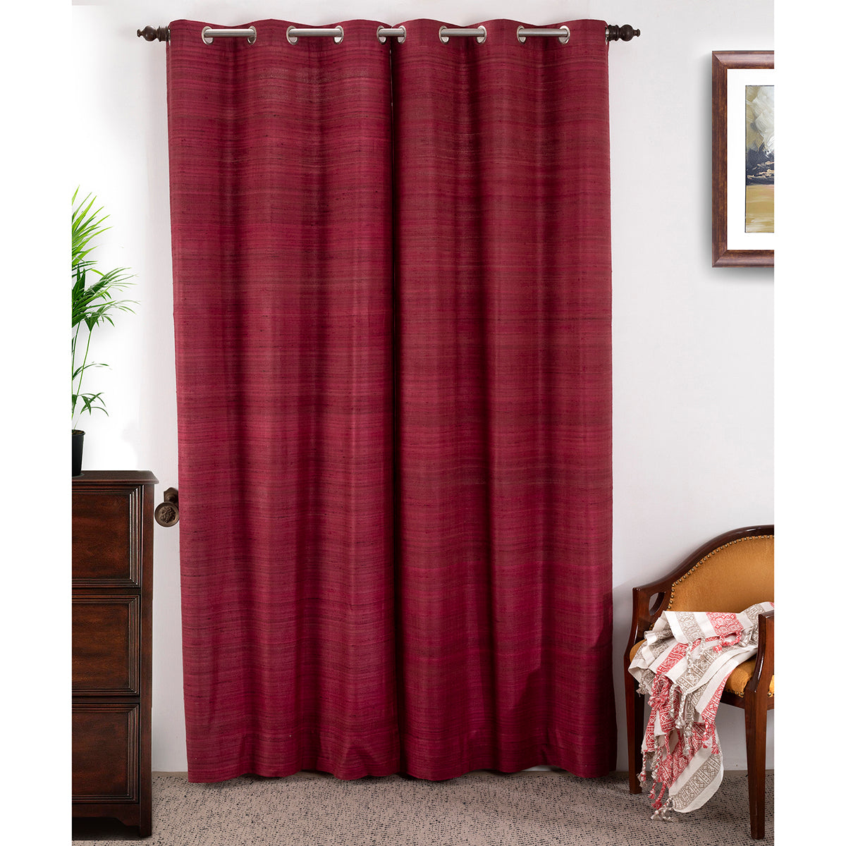 Hickory Silk Solid 2PC Red Curtain Set
