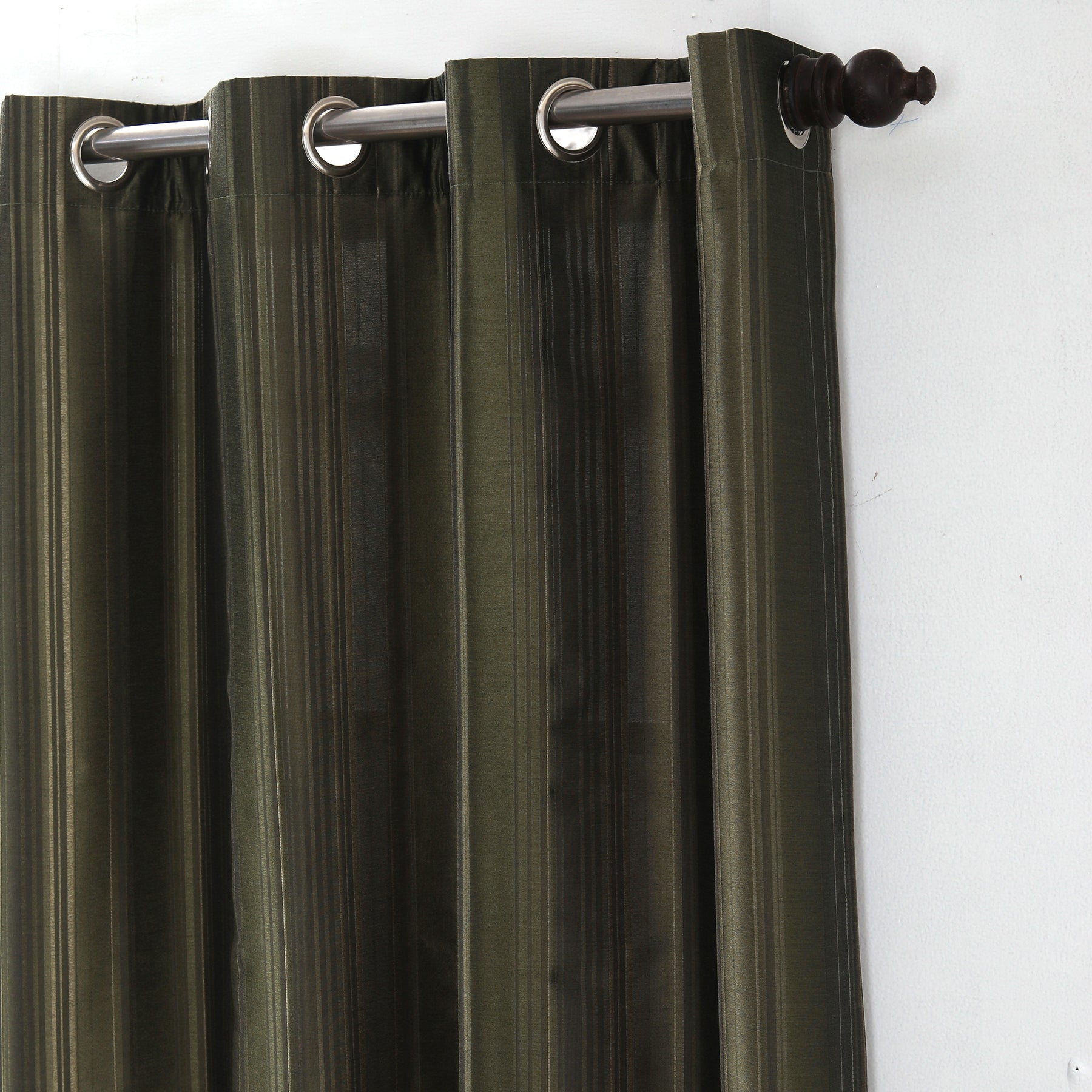 Duo Stripe Textured 2PC Green Curtain Set