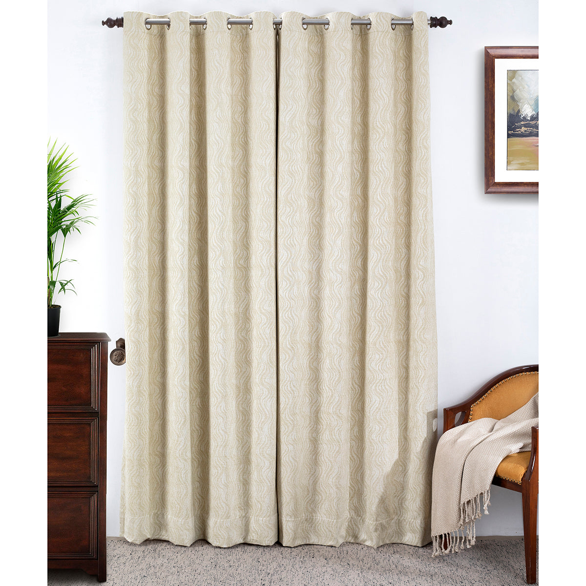 Oracle Chenille Textured 2PC Green Curtain Set