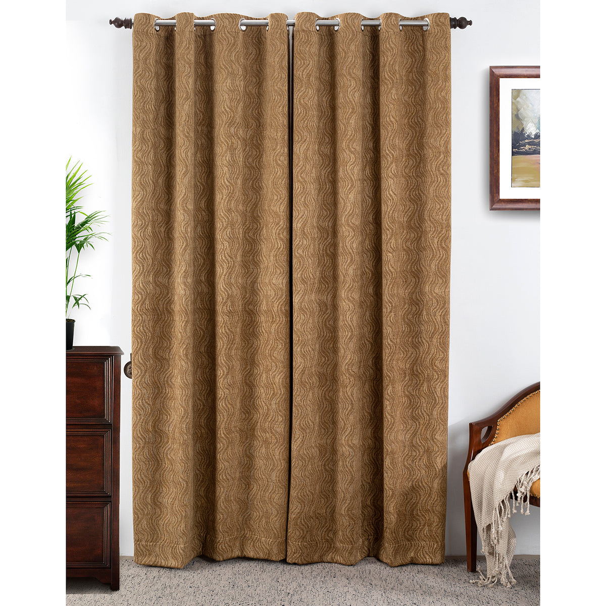 Oracle Chenille Textured 2PC Gold Curtain Set