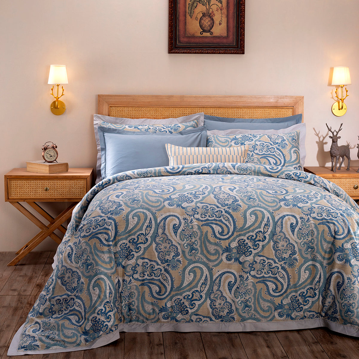 Exotic Heritage Modern Paisely 100% Cotton Soft 8PC Blue Duvet Cover Set