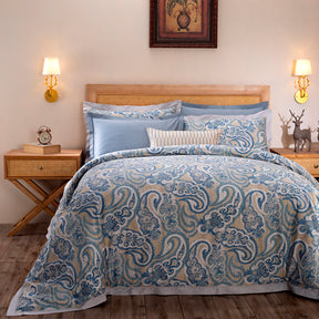 Exotic Heritage Modern Paisely 100% Cotton Soft 8PC Blue Duvet Cover Set