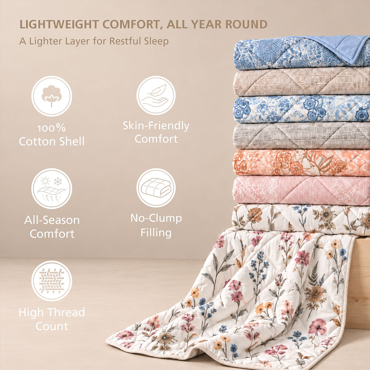 Quilt 100% Cotton Shell Tessaro Heritage Garden Grey