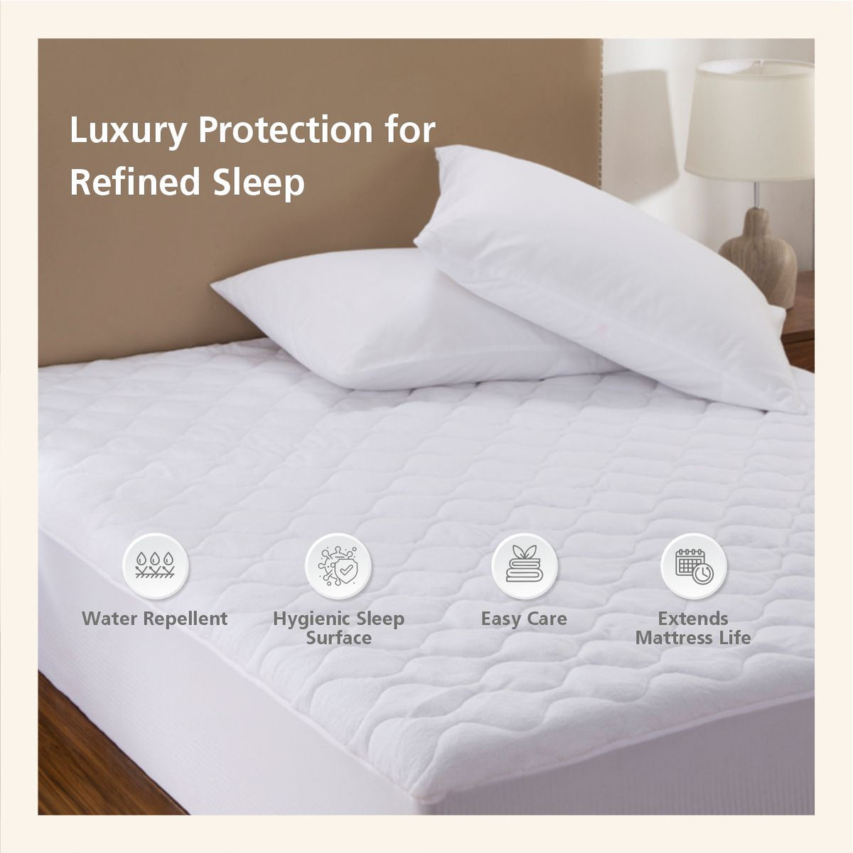 2" Zig Zag Quilt Water Proof Fabric White Mattress Protector